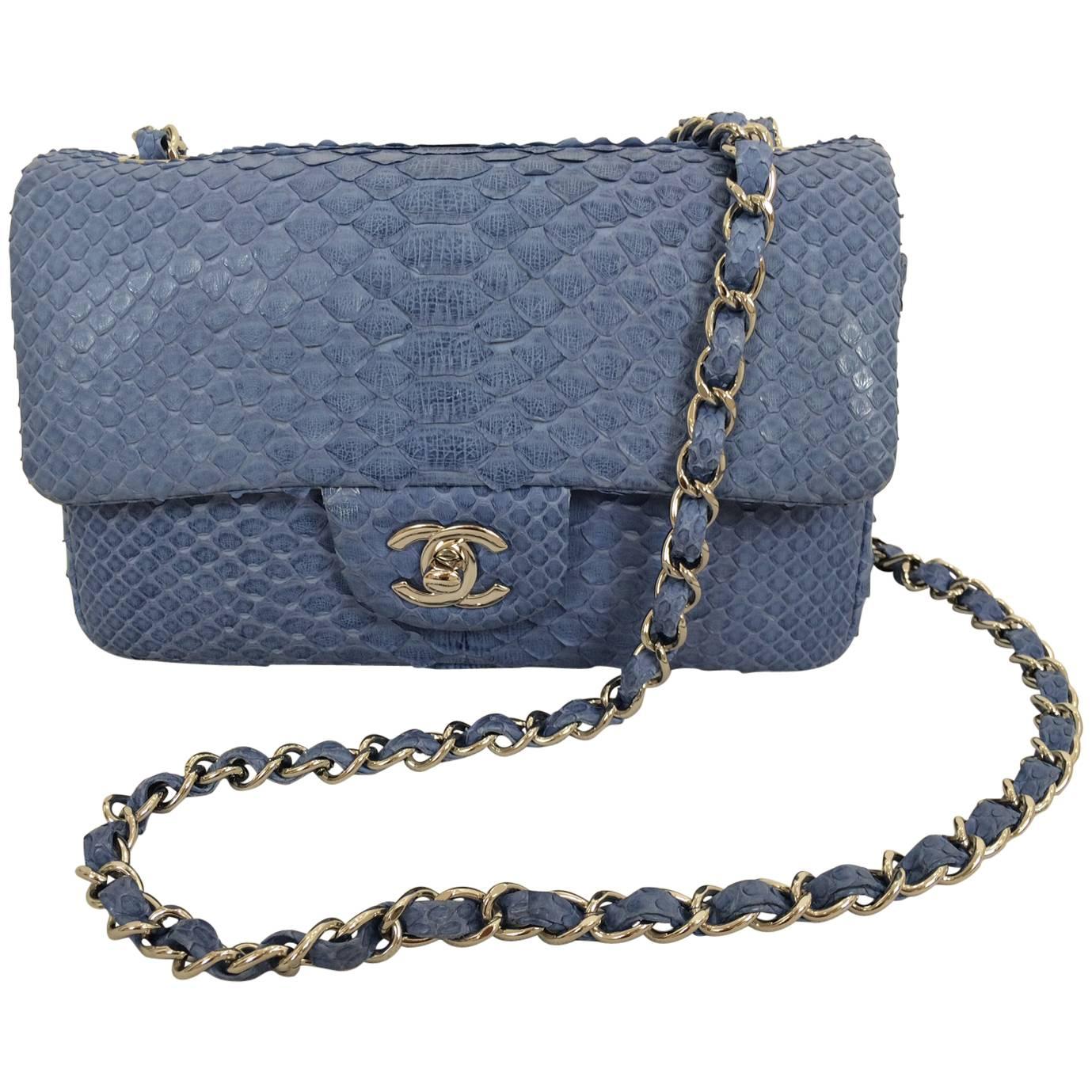 Chanel Mini Powder Blue Python Crossbody Bag For Sale