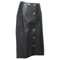 VICTORIA BECKHAM Black Leather Skirt Silver Tone Snaps Mid Length US 4 UK 8 BNWT