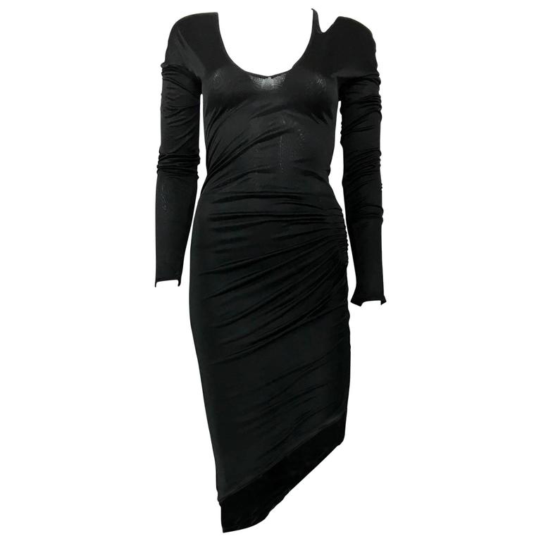 Gucci by Tom Ford Asymmetrical Figure-Hugging Black Dress - 1990s at ...