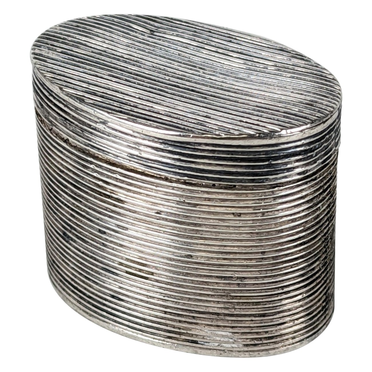 19th Century Ribbed Silver Pill Box For Sale