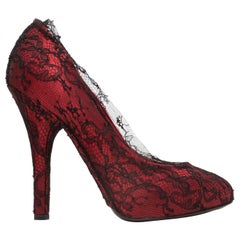 Dolce & Gabbana Red & Black Satin & Lace Pumps