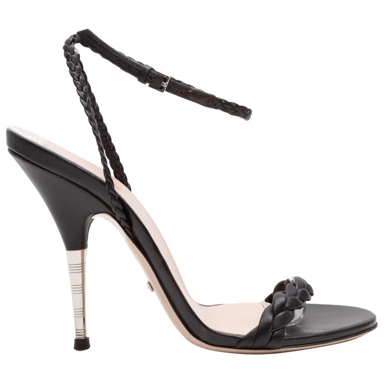 Gucci Black Braided Ankle Strap Sandals For Sale at 1stDibs