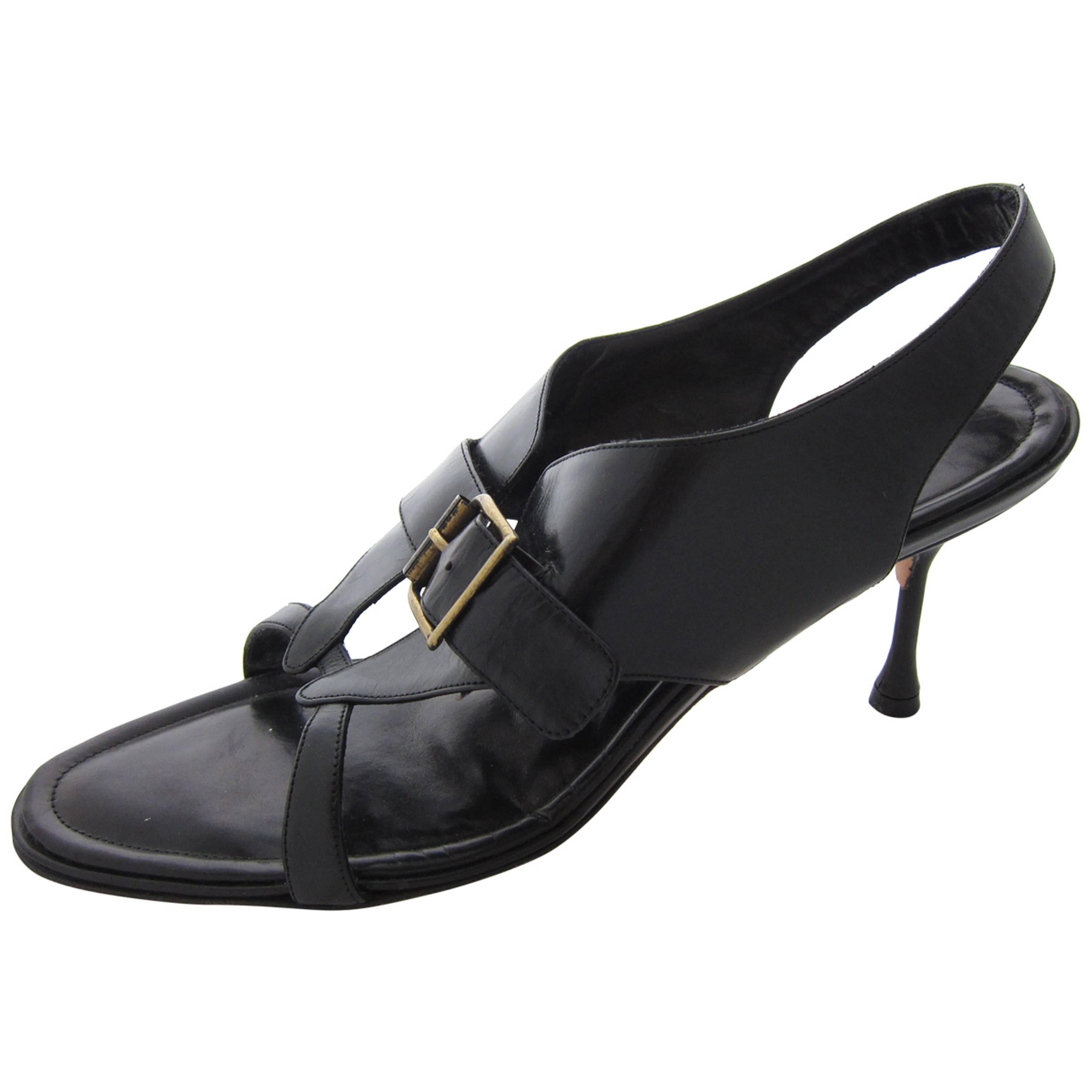 Manolo Blahnik Black Leather Sandals Size 7 For Sale