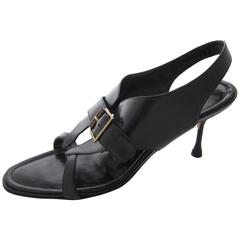 Manolo Blahnik Black Leather Sandals Size 7
