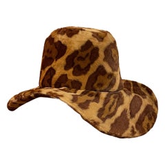 Retro 1980s Adolfo Fuzzy Leopard / Animal Print Fur Floppy Hat