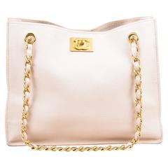 Chanel Blush Pink & Brushed Gold Tone Caviar Leather 'CC' Shopper Tote