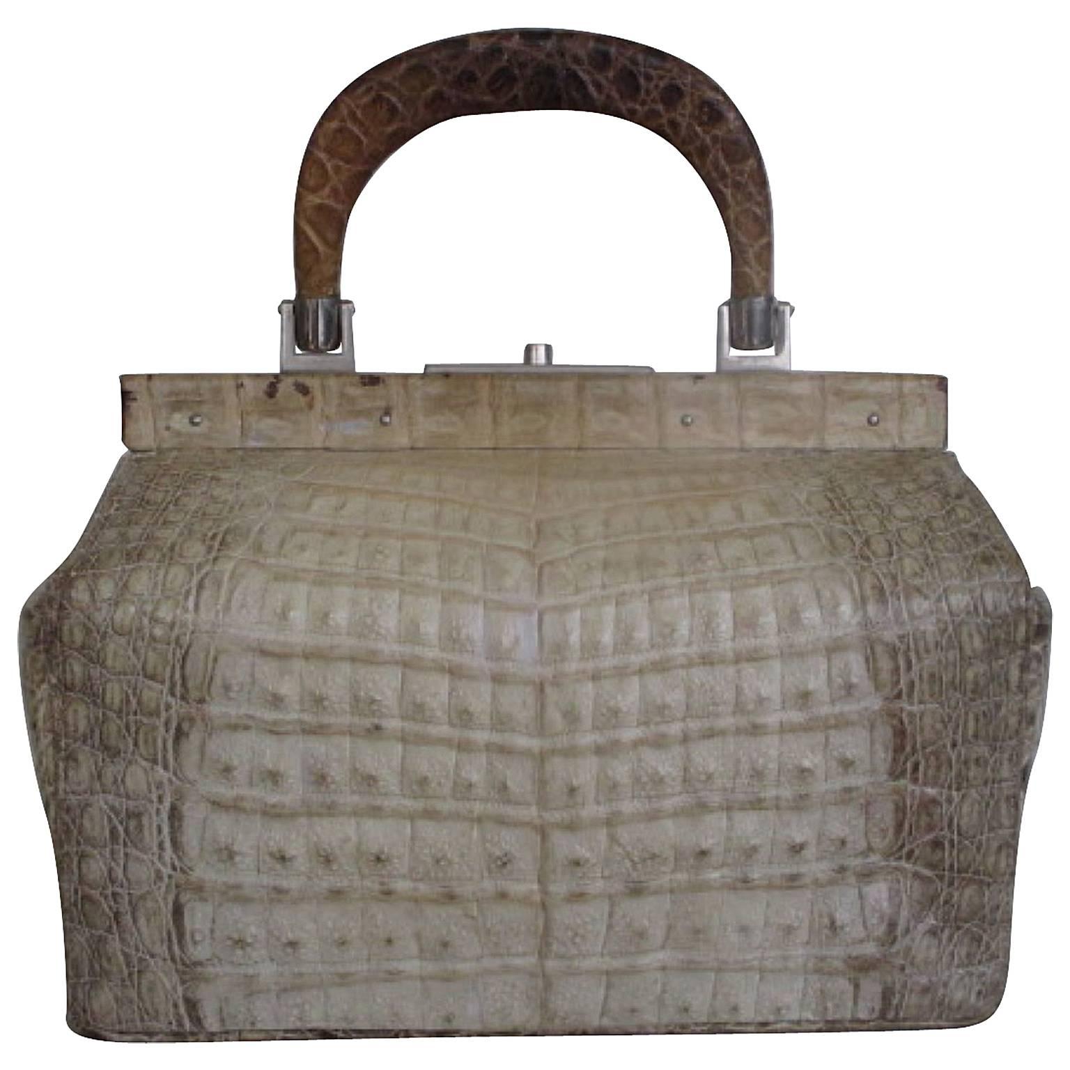 exclusive petite crocodile/alligator leather top handle handbag 9.84 inch