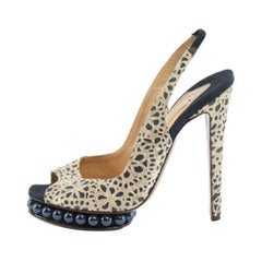 Nicholas Kirkwood Black & White Pearl Suede & Lace Platform Slingback Pump Heels