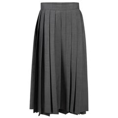 Prada Women's Grey Wool Pleated Wrap Knee Length Skirt