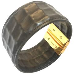 Hermes faux crocodile and gilt cuff bracelet