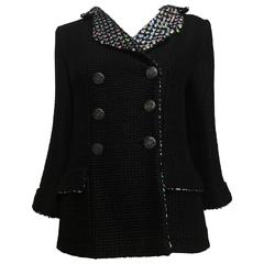 Chanel Black Woven Coat with Silver Sequins size 34 (2)