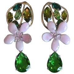 Philippe Ferrandis Enamel and Swarovski Crystal Floral Clip Earrings