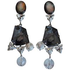 Philippe Ferrandis Mother of Pearl, Glass, Lucite, and Swarovski Crystal Clips