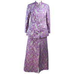 Purple 1960's Wool Metallic Brocade Ensemble with Maxi Skirt Size 10