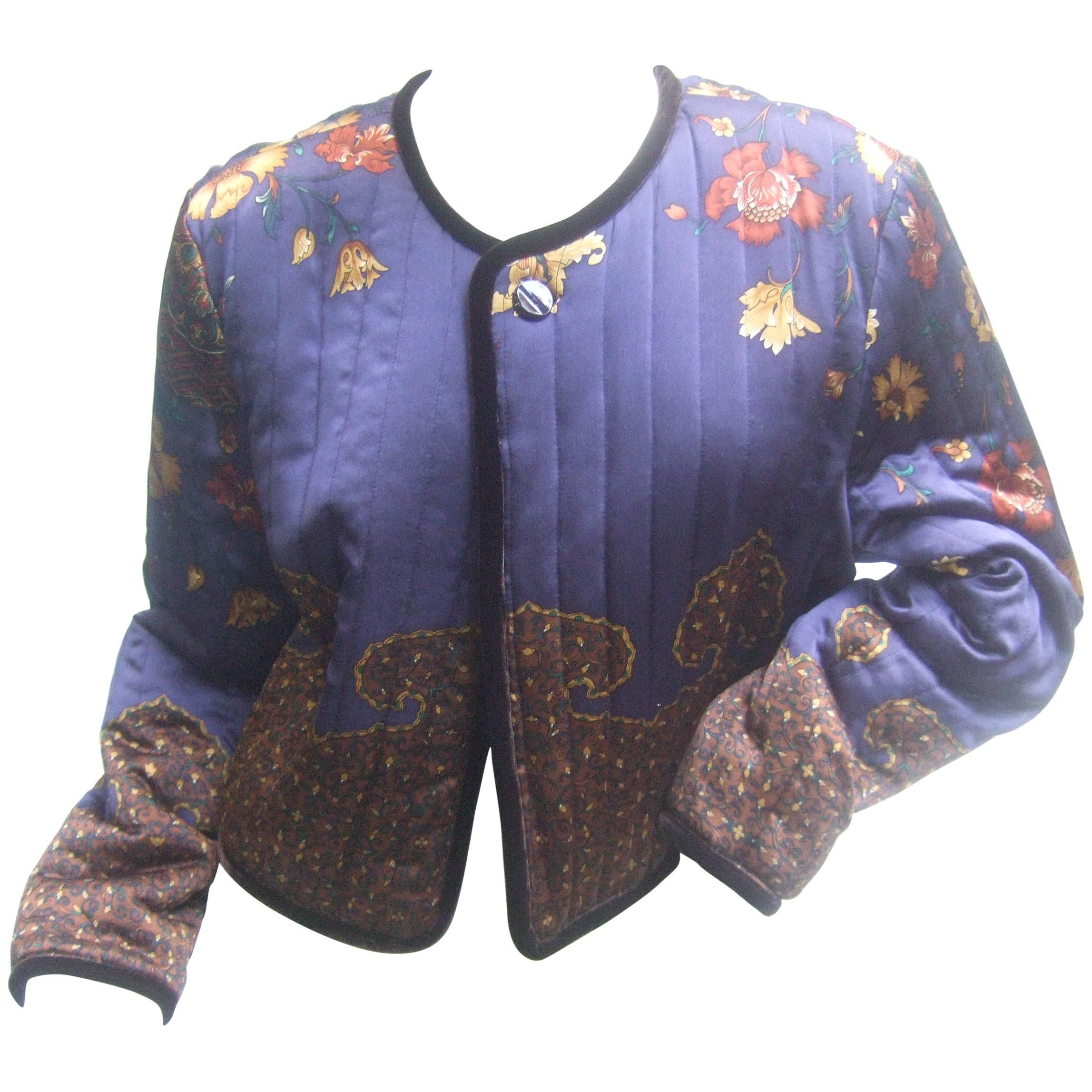 Exotic Silk Paisley Floral Quilted Boxy Jacket by Worth c 1990s