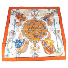 Hermes Carré 90 Cavalcades Orange / Blanc / Rouille Silk