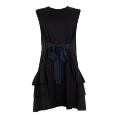 MIU MIU black cotton RUFFLED SIDE PANEL BELTED Dress 44 L