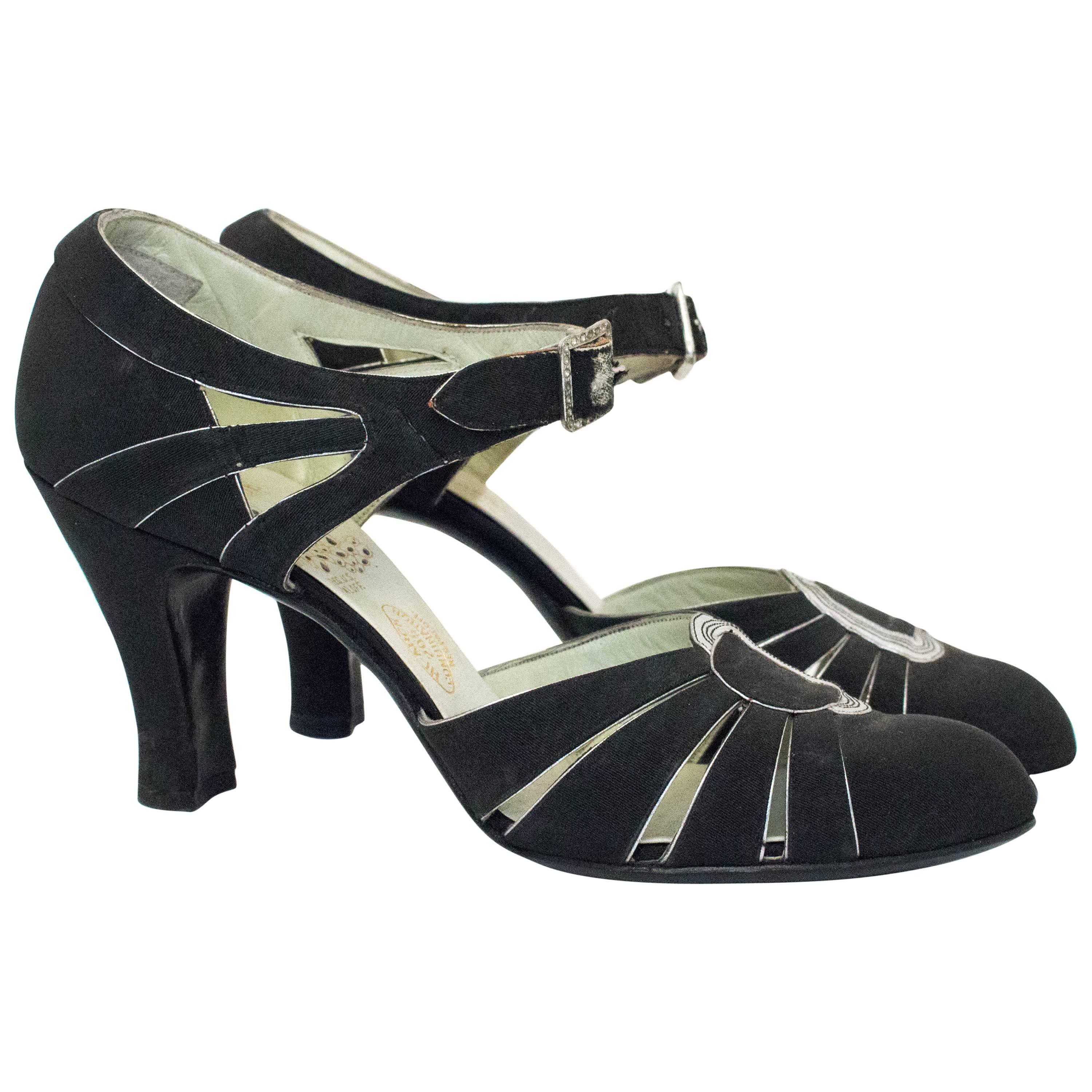 30s Black and Silver Heel with Faux Buckle Top