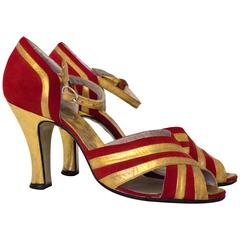 Vintage 30s Red and Gold Heel