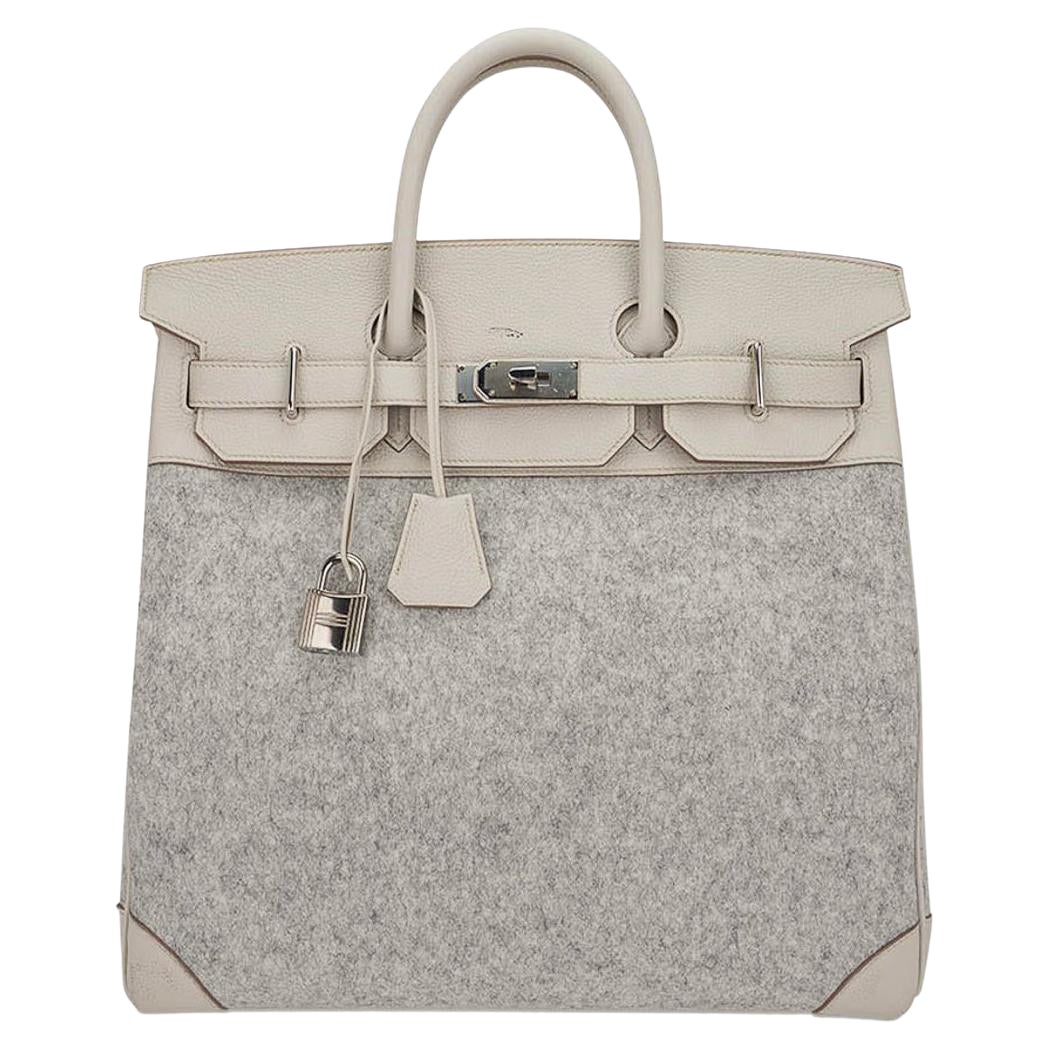 Hermes HAC 40 Craie and Gris Clair Feutre Birkin Bag Palladium Hardware