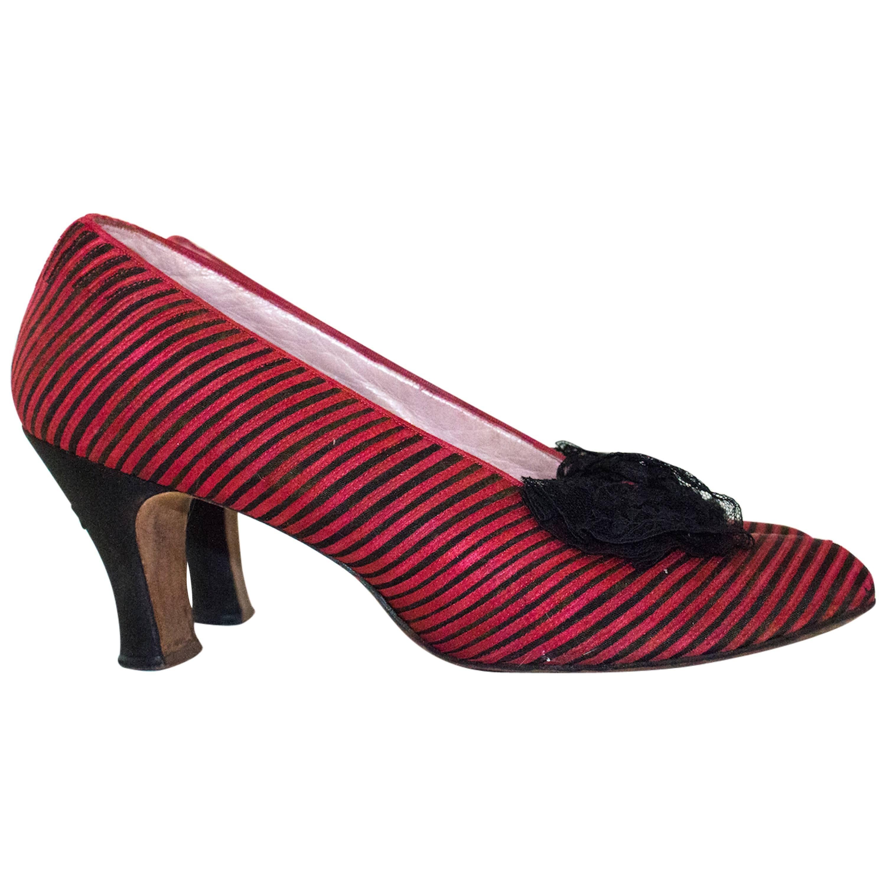 20s Magenta Striped with Lace Bow Heels