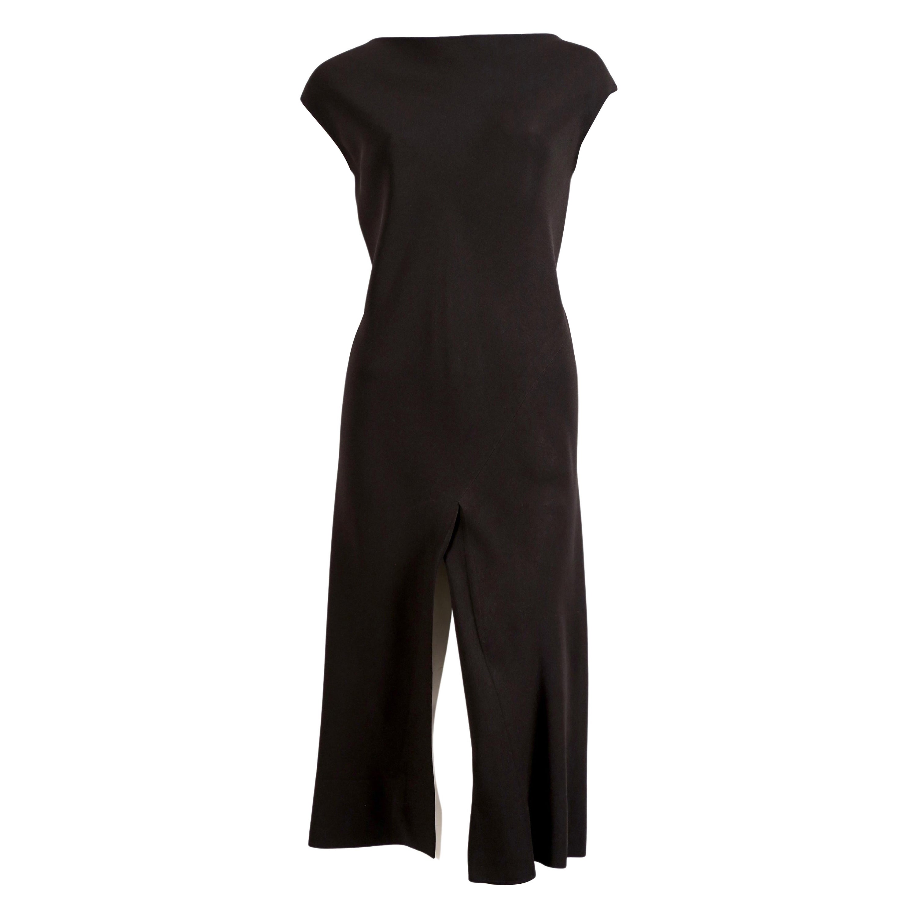 1970's HALSTON black bias silk cut dress with high slit For Sale