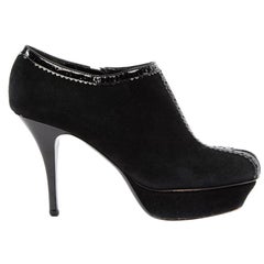 Yves Saint Laurent Women's Suede with Patent Leather Trim Platform Booties