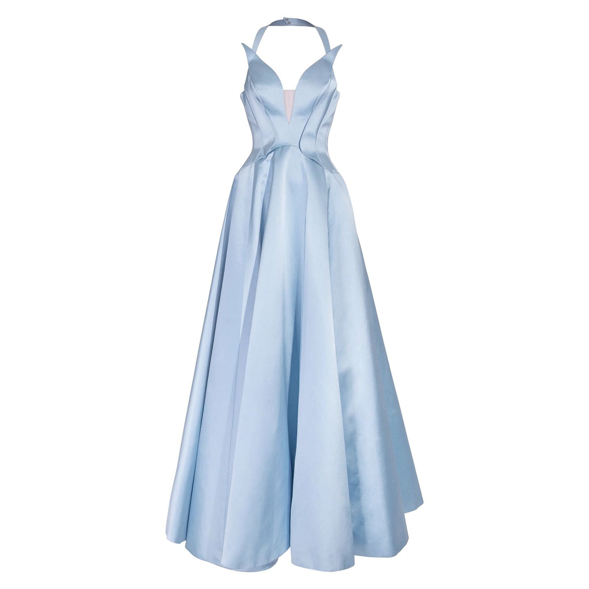 A/W 1999 Thierry Mugler Light Blue Silk Satin Halter Gown For Sale at ...