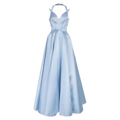 A/W 1999 Thierry Mugler Light Blue Silk Satin Halter Gown