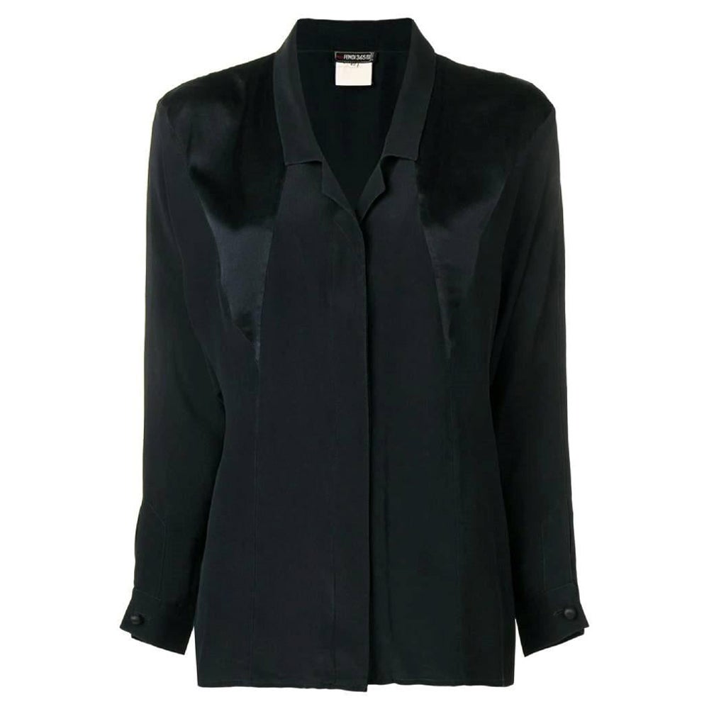 Fendi Vintage black silk 70s blouse For Sale