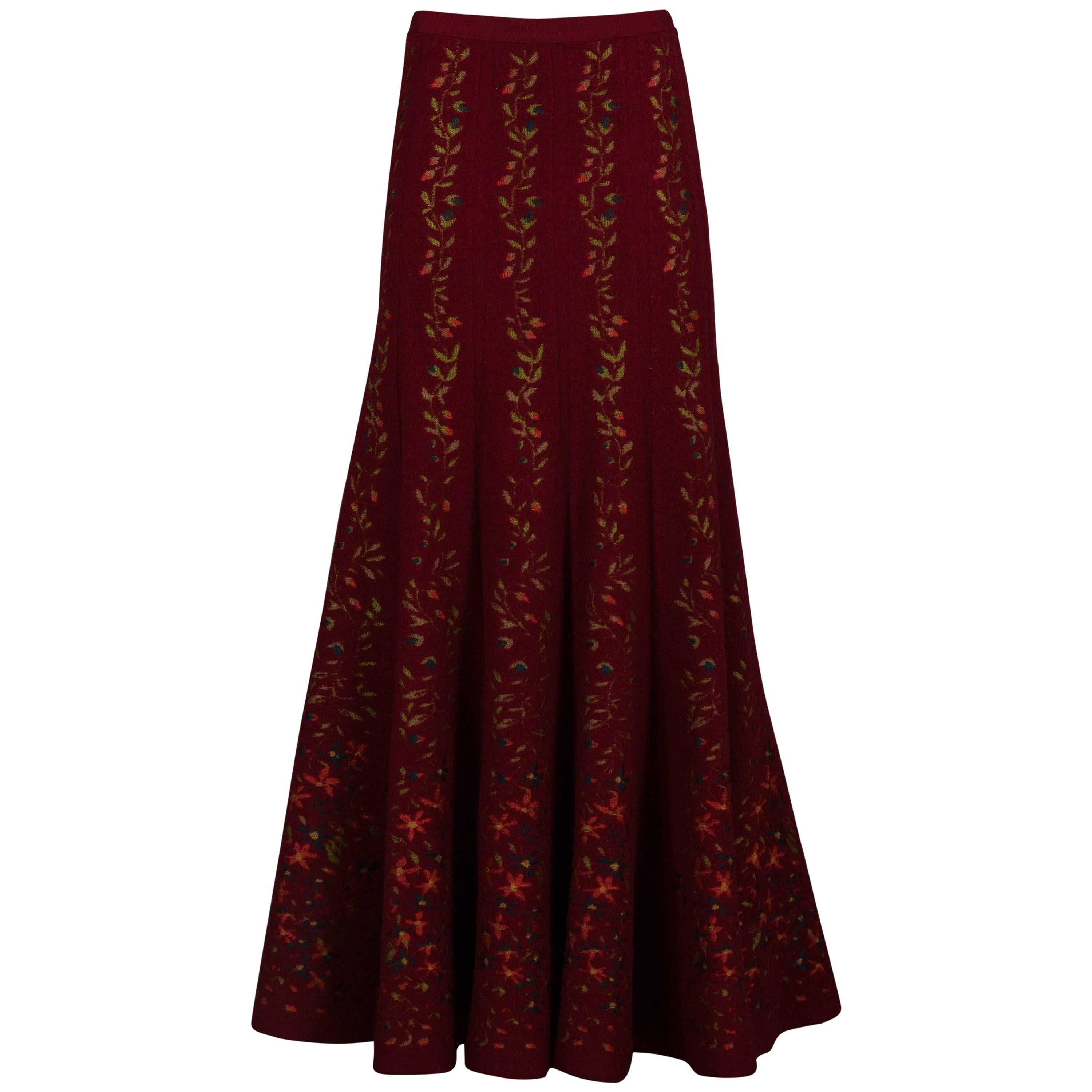 Alaia rouge embroidered knitted skirt, circa 1999