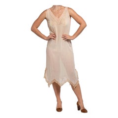 Antique 1920S Cream Cotton Voile Negligee With Pink Lace