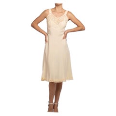 Vintage 1940S Cream Bias Cut Silk Crepe De Chine Slip With Lace Detail At Top And Bottom