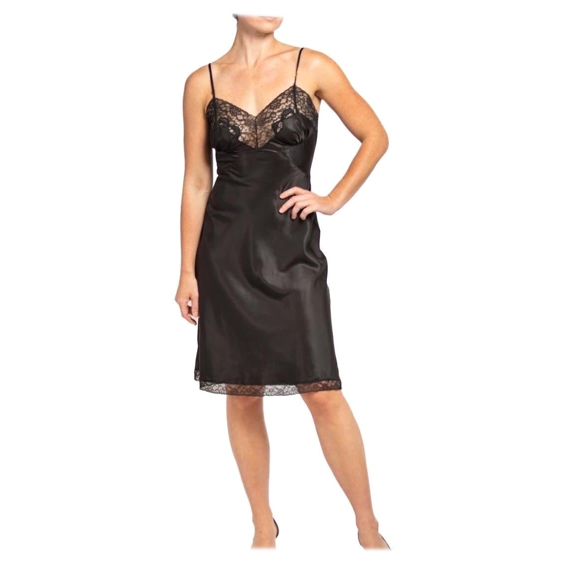 1950S Black Nylon Negligee With Lace Details For Sale