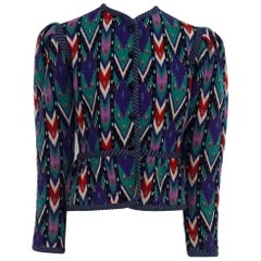 Yves Saint Laurent Rive Gauche Multi-Color Patterned Wool Knit Jacket - 42-70's