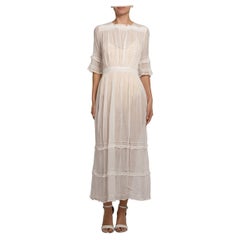 Edwardian White Organic Cotton Dress With Beautiful Lave Trim Detail
