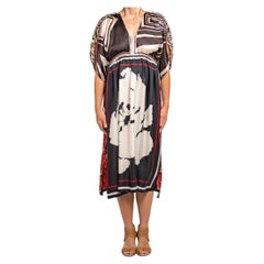 MORPHEW COLLECTION Black & White Geometric Silk Virgo Empire Waist Dress Made F