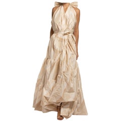 MORPHEW COLLECTION Cream & Ecru Silk Taffeta Plaid Gown