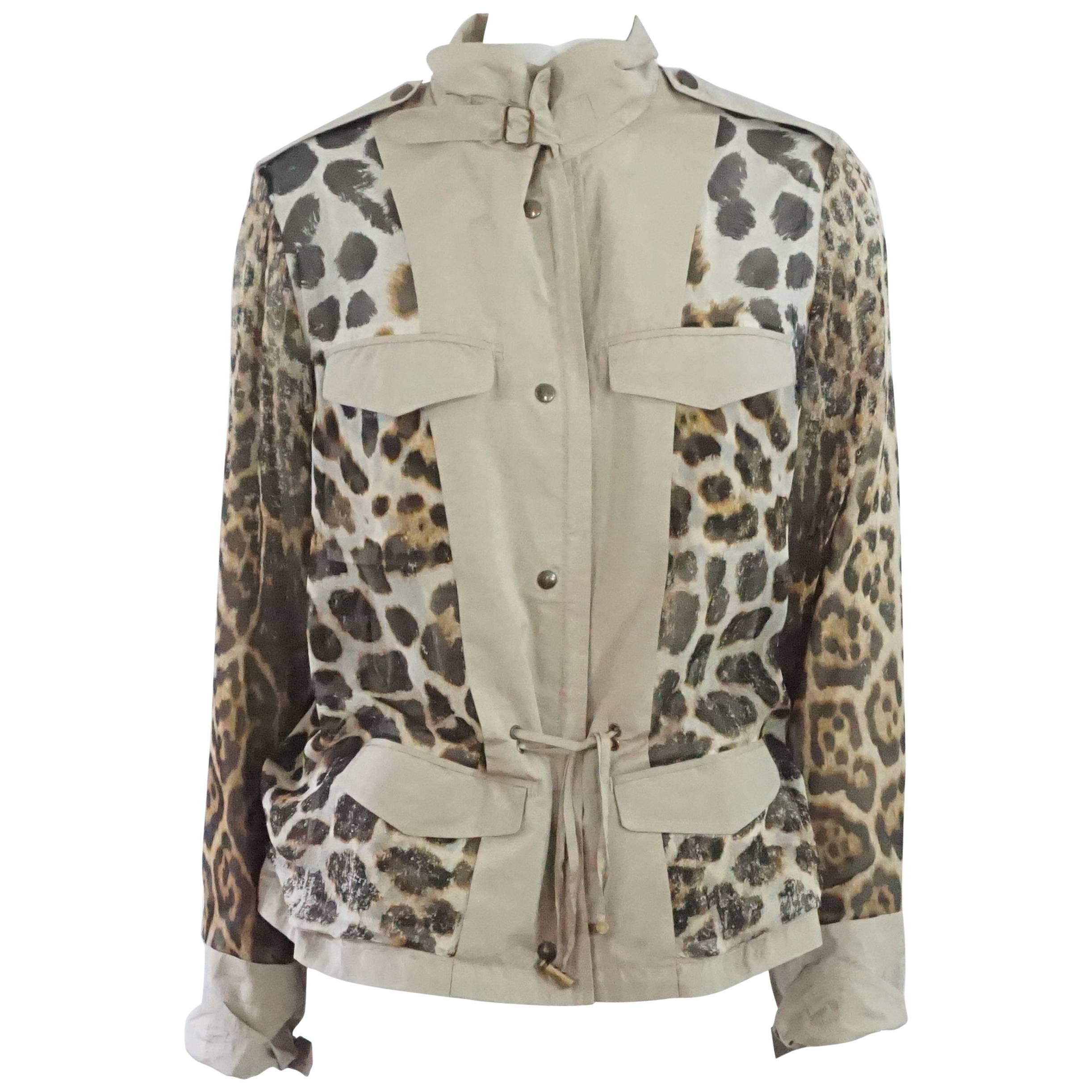 YSL Beige & Animal Print Reversible Rain Jacket - 42