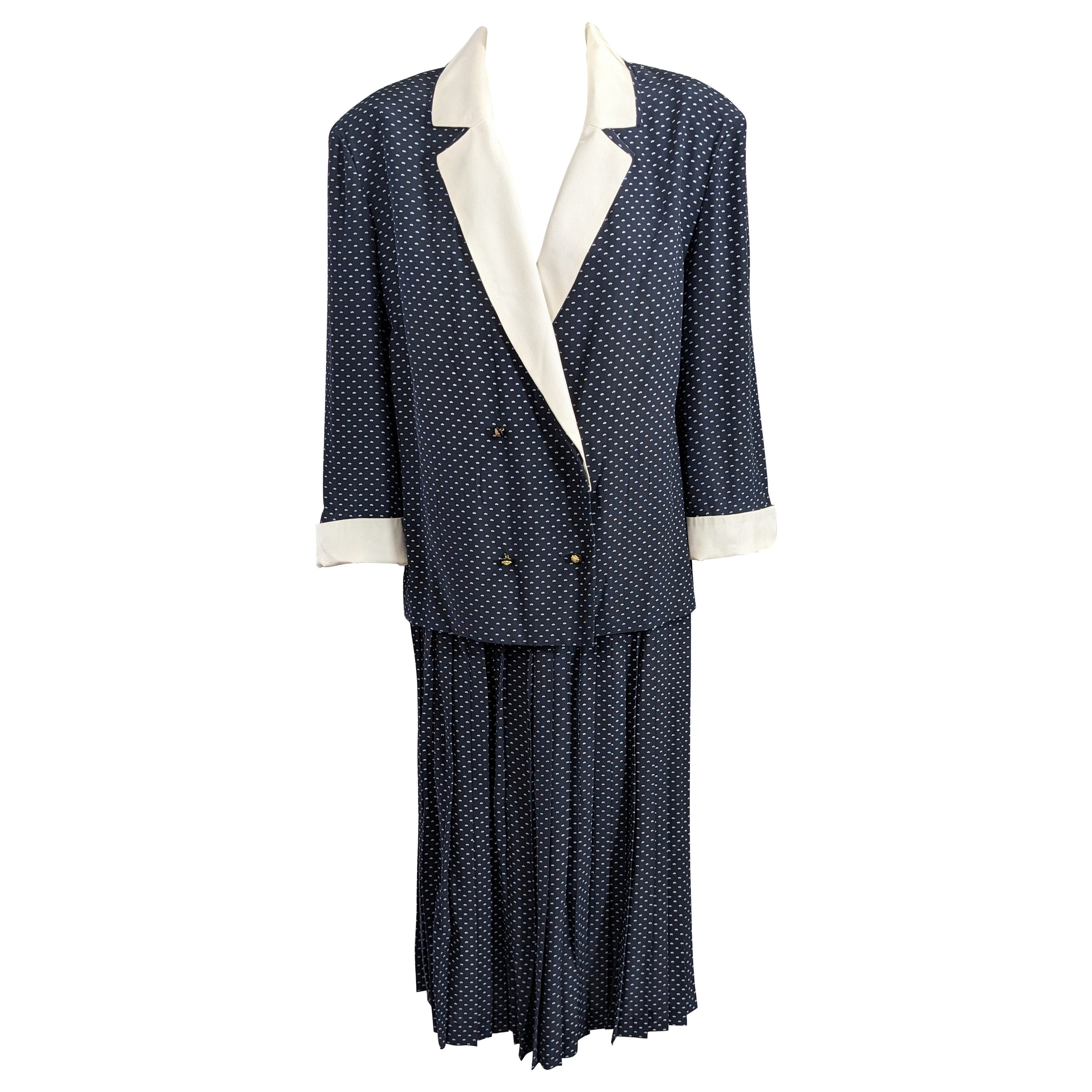 Chanel Navy Silk Crepe Skirt Suit For Sale at 1stDibs