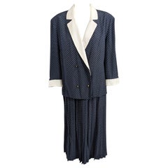 Vintage Chanel Navy Silk Crepe Skirt Suit