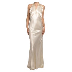 1930S Cream Bias Cut Silk Charmeuse Old Hollywood Gown