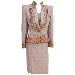 Givenchy Couture Pink Houndstooth Skirt Suit &Top with Snake Detail - 40 - 1990' 1
