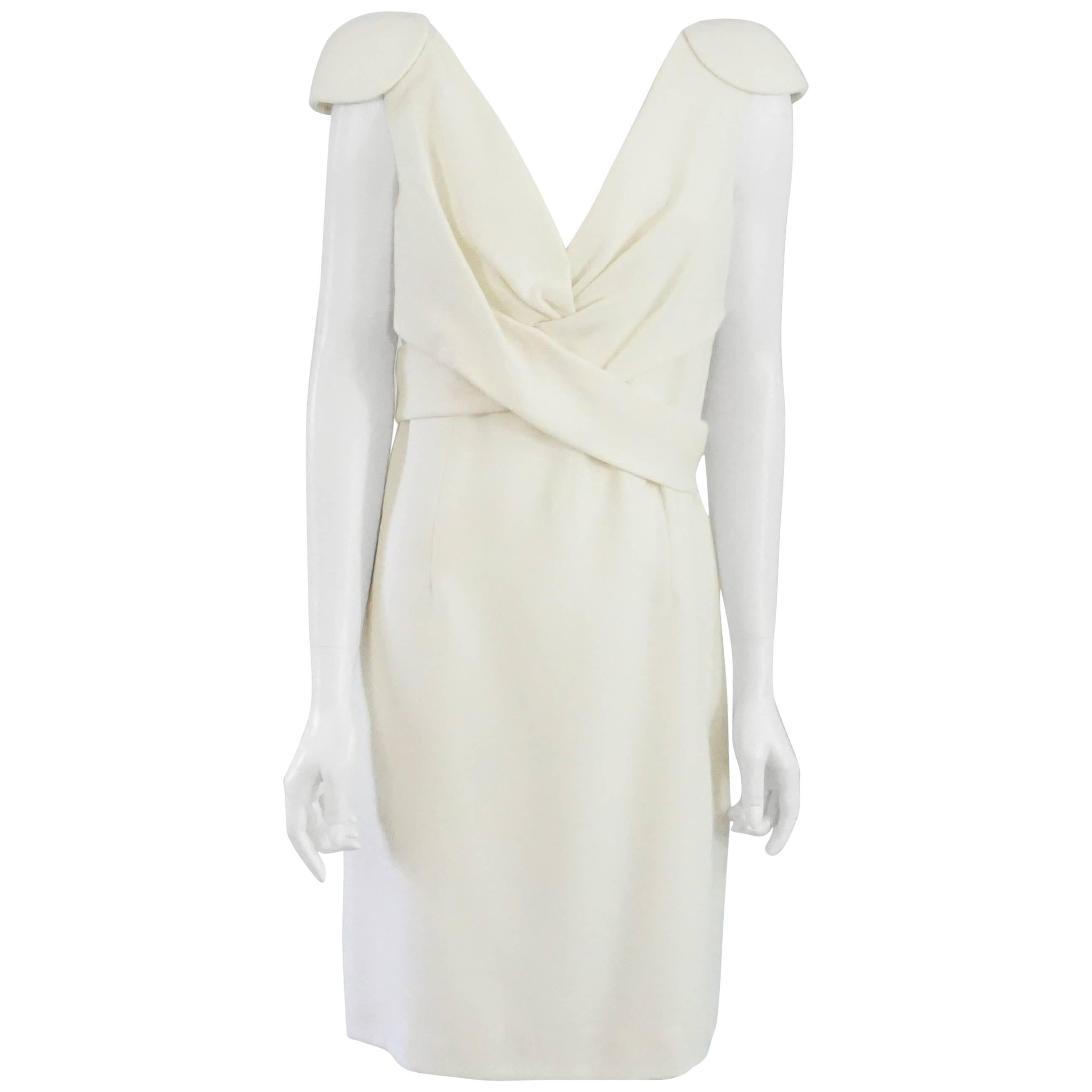 Alexander McQueen Ivory Wool Dress with Crossed Front Design - 46