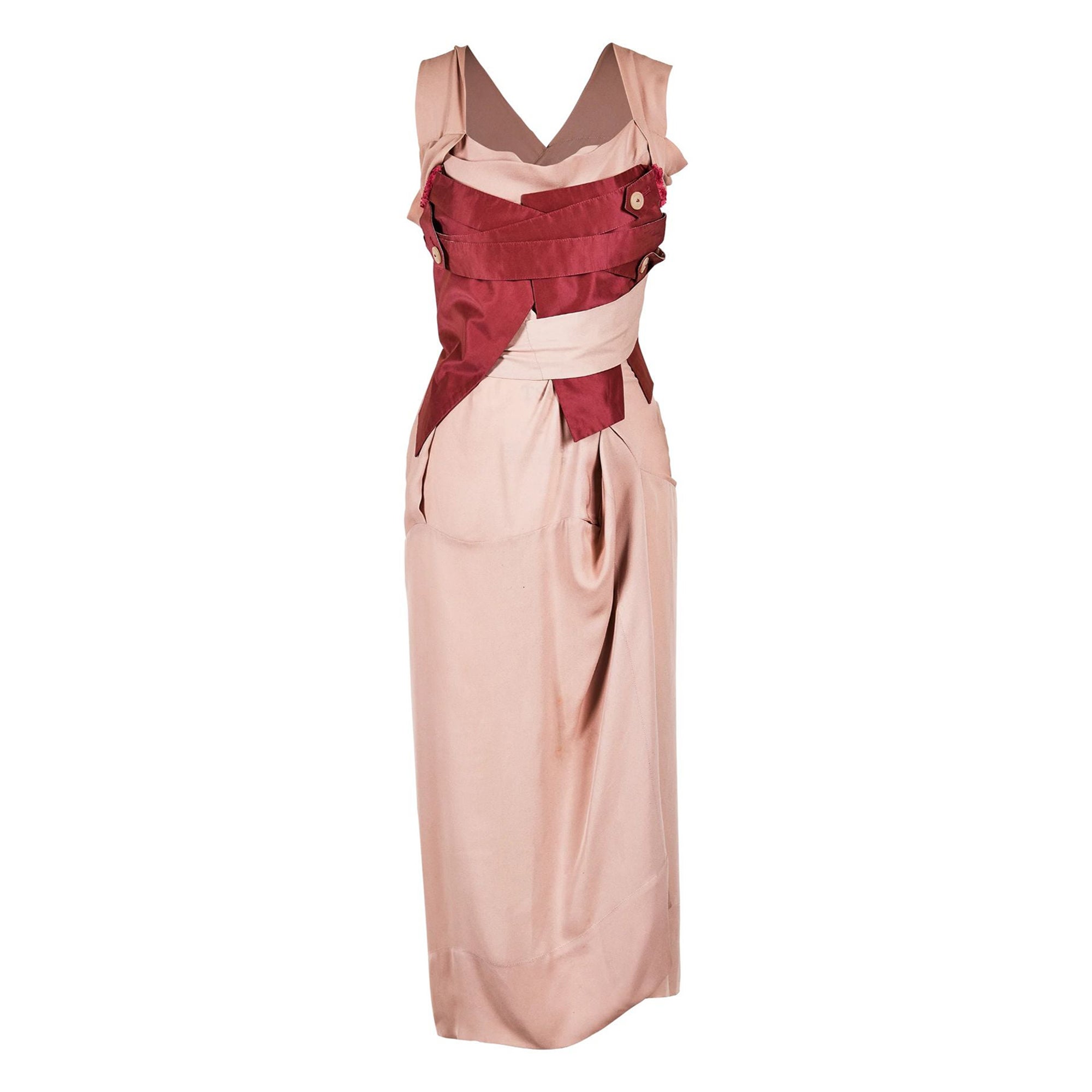2000's Vivienne Westwood Midi Dress with Deep Red Corset For Sale at 1stDibs