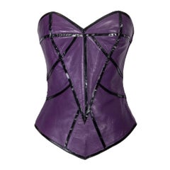 Retro 1990's Thierry Mugler Purple and Black Leather Corset