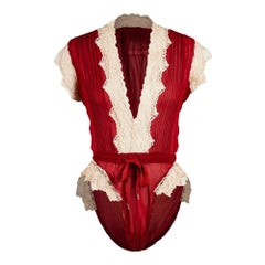 Vintage 1980's Jean Paul Gaultier Red Bodysuit with Lace Trim