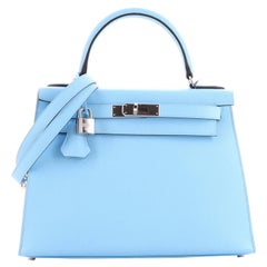 Hermès Kelly Handtasche Bleu Du Nord Epsom mit Palladiumbeschlägen 28