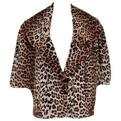 1950's Luxurious Leopard-Print Mouton Wide Portrait-Collar Cropped Bolero Cape