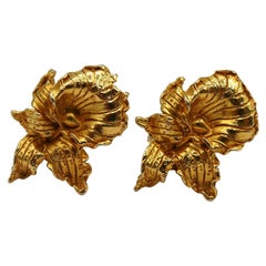 LEONARD Paris Vintage Gold Tone Orchid Clip-On Earrings